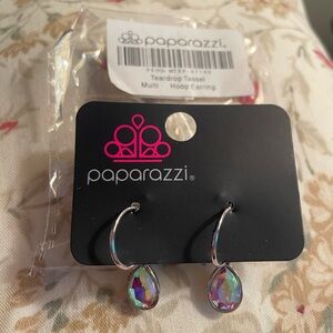 Paparazzi Silver Earrings with Iridescent Teardrops